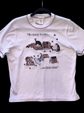 Vintage BonWorth Cats Book Lover Shirt Womens Small Petite Cottagecore Retro
